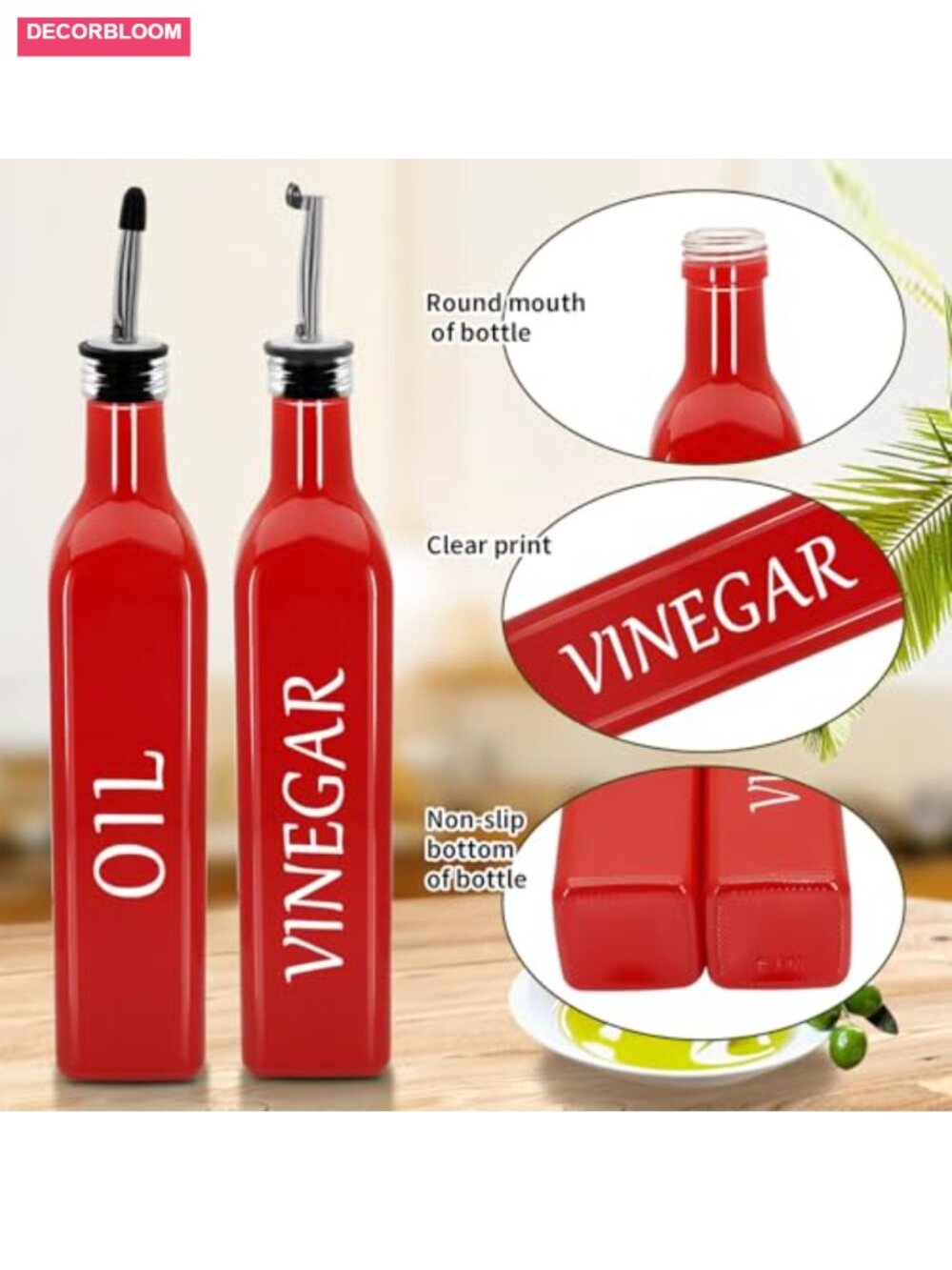 Oil and Vinegar Dispenser Set, 2 Pack Glass Bottles with Stainless Steel - Picture 5 of 5